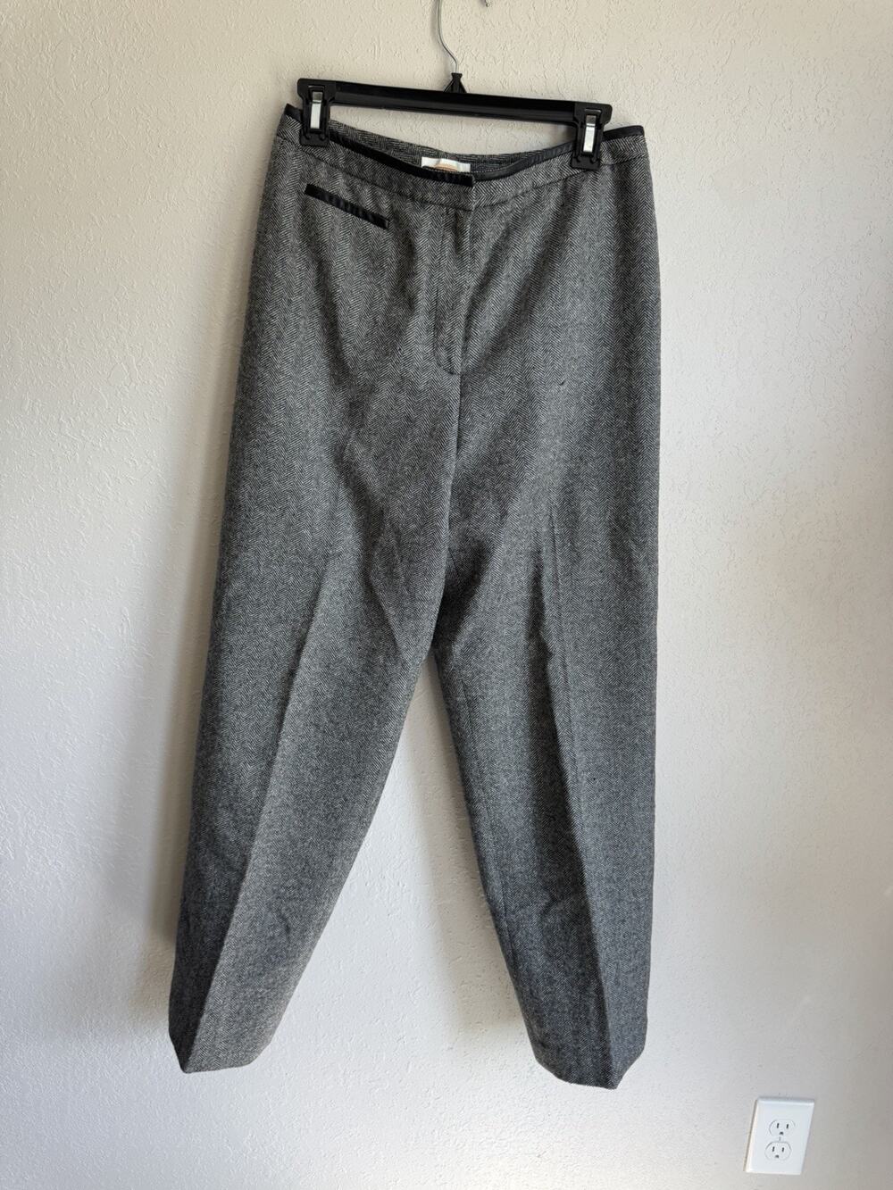 Talbots Dark Gray Herringbone Wool Trouser Pants Womens 8 Careerwear Academia